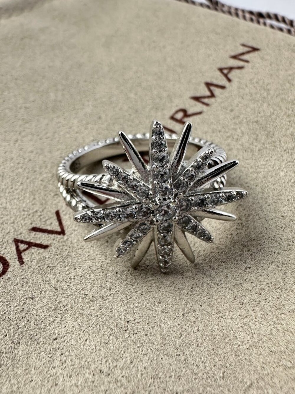 Sterling Silver David Yurman Starburst Ring with Pave Accent Size 8